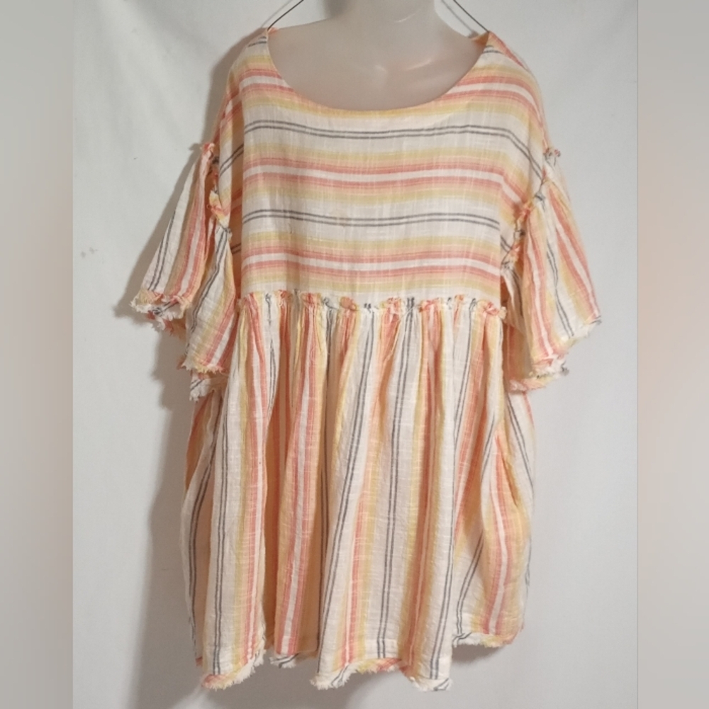 Free People Pastel Striped Mini Dress - Pink, Yellow, Blue, Cream - Picture 2 of 7
